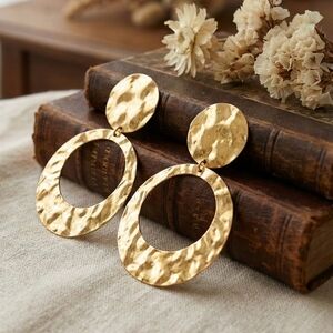 Hammered Gold Disc Trendy Statement Earrings | 18K Plated Stainless Steel
